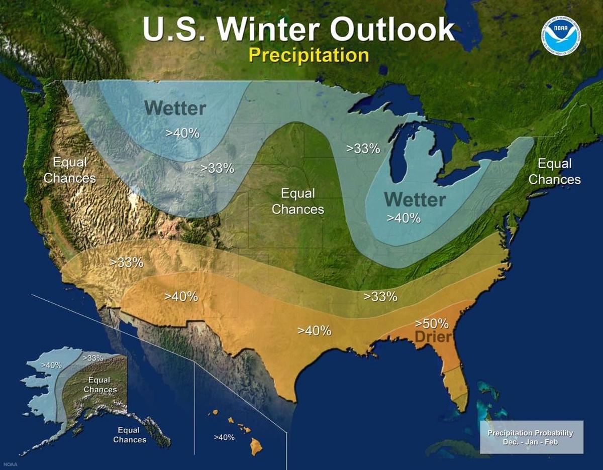 Winter is shaping up as warm and dry in the Carolinas and the rest of the South, National Oceanic and Atmospheric Administration Climate Prediction Center said Thursday in its winter outlook.