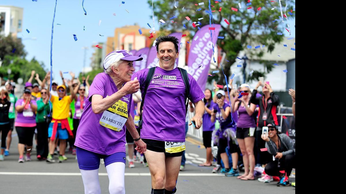 
Charlotte grandmother Harriette Thompson, 92, completed the San Diego Rock ‘n’ Roll Marathon on Sunday to become the oldest woman ever to complete a 26.2-mile race.

