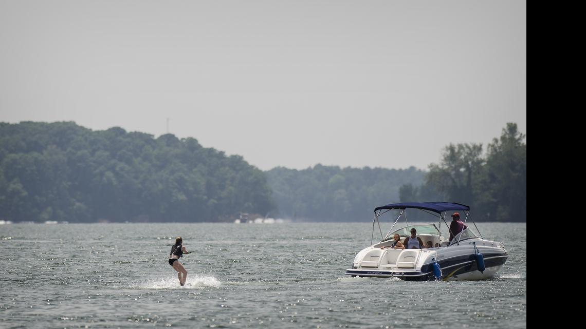 Boaters enjoy time on the water near Ramsey Creek County Park at Lake Norman, NC.
