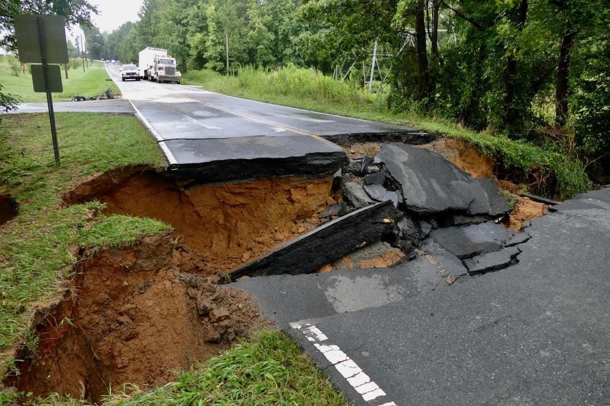 Sink hole crosses both lanes