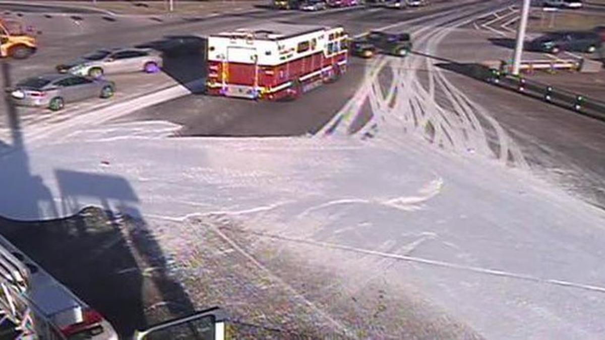 About 300 gallons of spilled paint is causing significant delays Friday morning on outbound Brookshire Boulevard at the southbound Interstate 85 ramp, according to the Charlotte Fire Department.