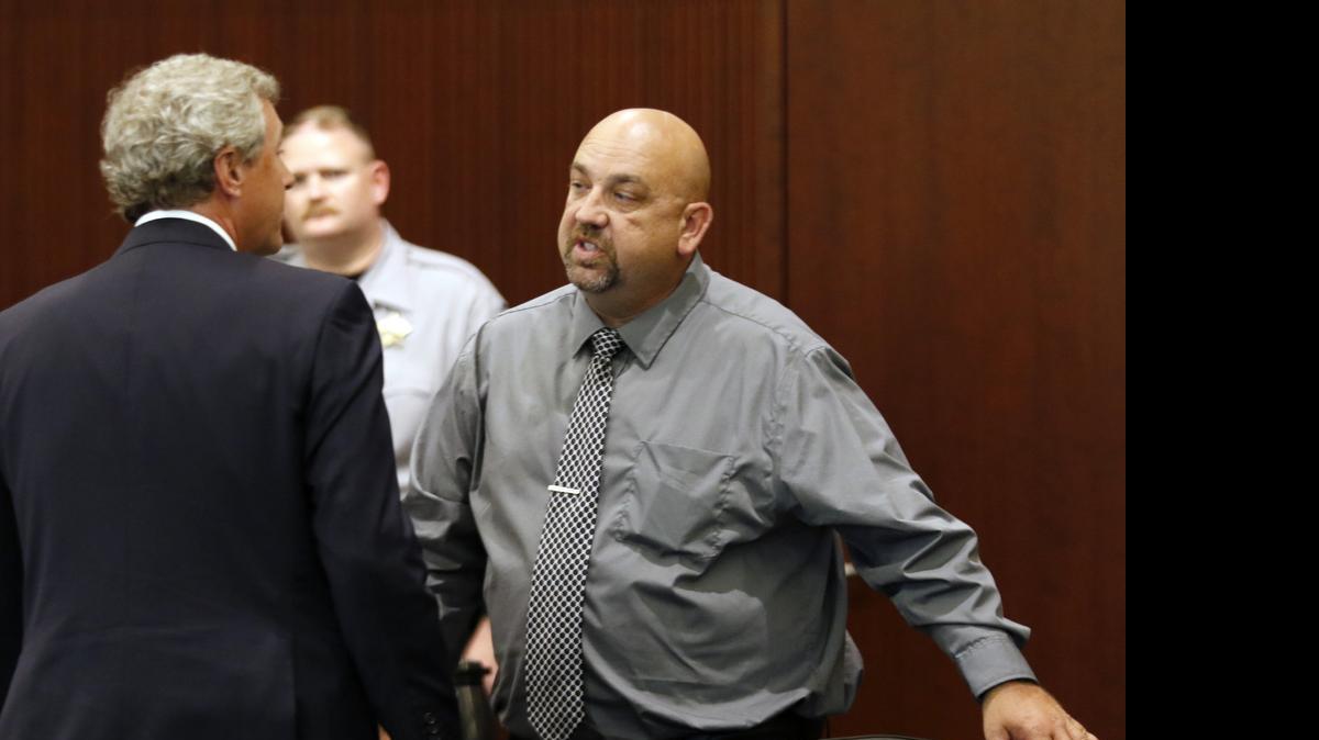 
From left, defense attorney Roger Smith, Jr. and client Timothy D. Tutterrow, 48, Monday after Wake Superior Court Judge Donald Stephens accepted Tutterrow's guilty plea to charges of assault with a deadly weapon in the October, 2013 State Fair incident with The Vortex ride. Tutterrow was the operator of The Vortex ride when it malfunctioned injuring five people. Tutterrow's sentencing for his guilty plea is held for 90 days and Tutterrow has agreed to testify in the state's case against his employer - ride owner Joshua G. Macaroni, who is also charged with assault with a deadly weapon.
