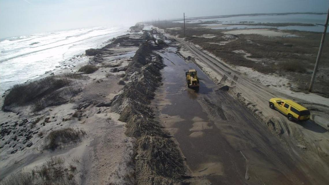 Another aerial shot of N.C. 12 on the Outer Banks, where standing water remained in some areas on Tuesday.