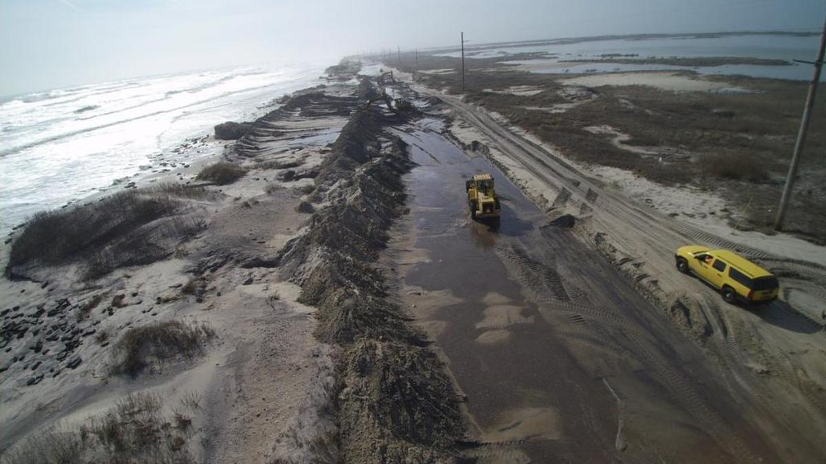 Another aerial shot of N.C. 12 on the Outer Banks, where standing water remained in some areas on Tuesday.
