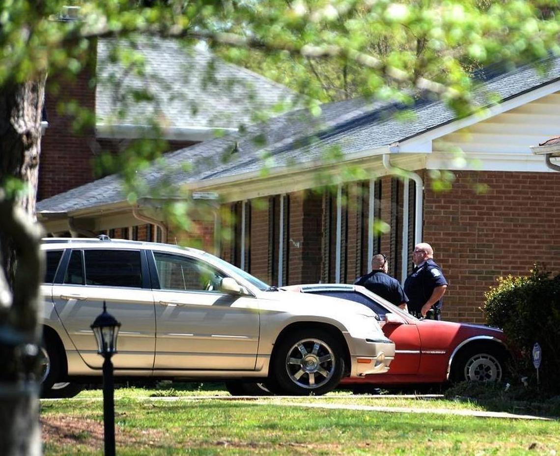 Police investigate a double homicide in the 7500 block of Glencannon Drive in Charlotte, NC, on April 2, 2017.