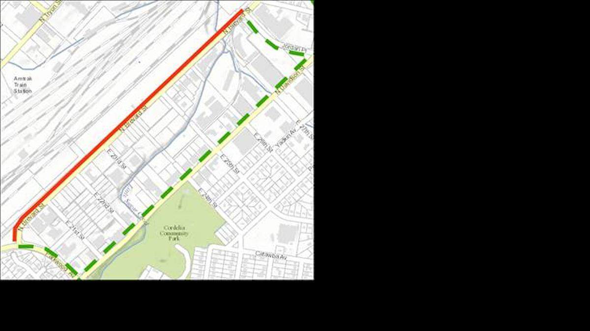 
N. Brevard Street detour route
