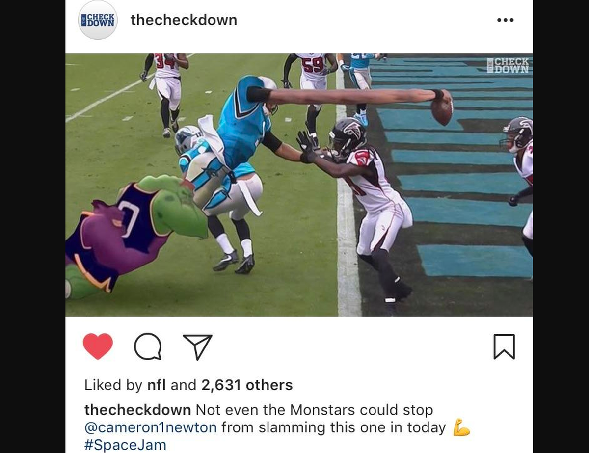The ‘Space Jam’ version of Cam Newton’s touchdown dunk on Instagram got nearly 40,000 views since the game.