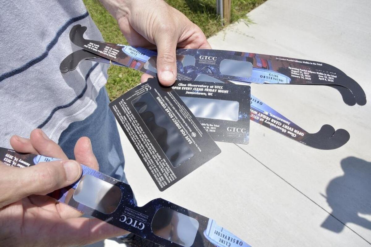 Special filters and glasses that are safe for direct viewing of the sun and solar eclipses at Guilford Technical Community College in Jamestown, N.C.