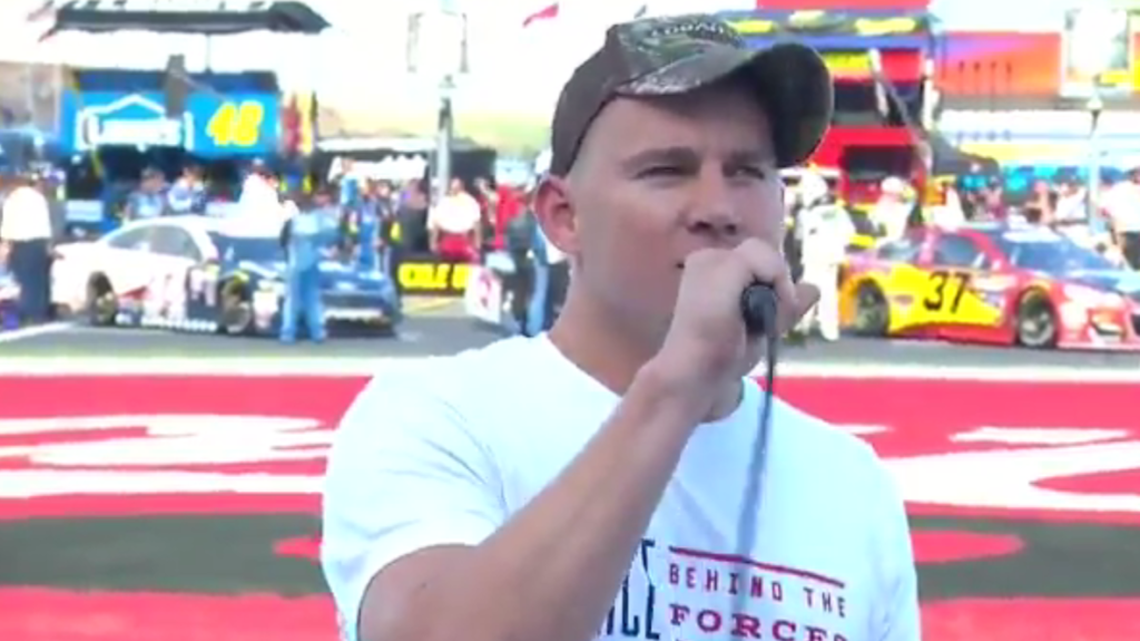 Channing Tatum does his Grand Marshal duties at the Charlotte Motor Speedway