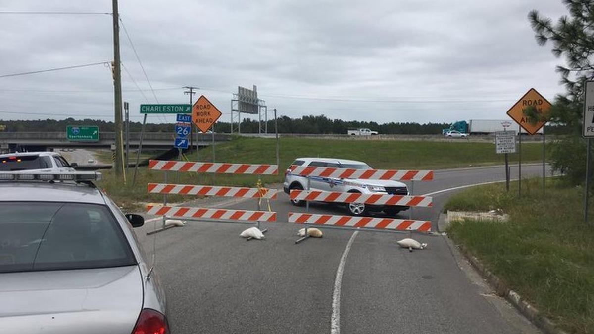 State officials ordered barriers erected Wednesday at an exit of I-26 because of lane reversals.