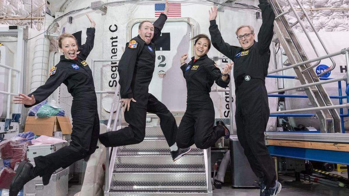 Concord native Chiemi Heil, second from right, spent 45 days in a NASA space flight simulation in May and June. Her colleagues were (left to right) Eleanor Morgan, William Daniels and Michael Pecaut.