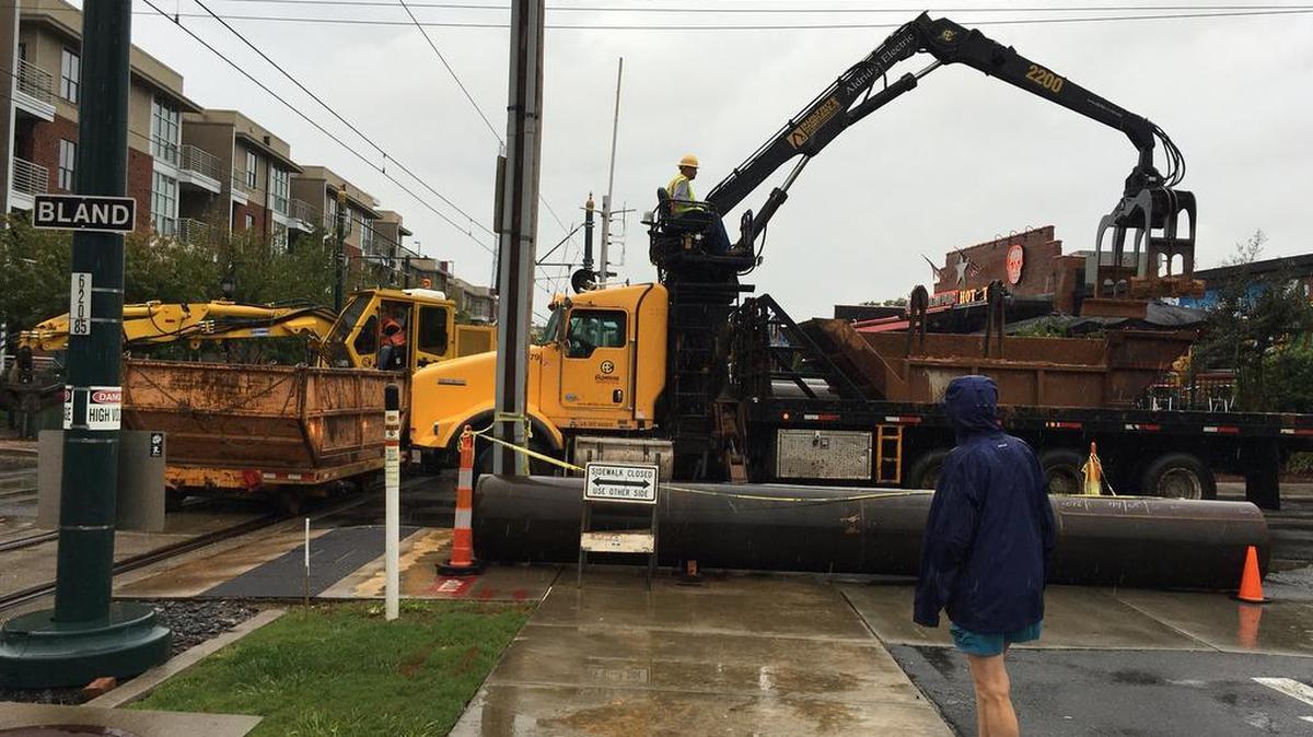 
Work on Charlotte’s light rail Blue Line started Saturday near the Bland Street Station and continued Sunday.

