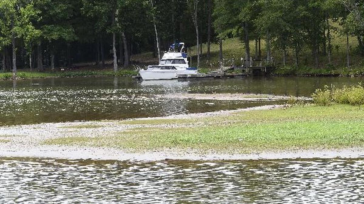 The river bottom is exposed at a cove as water levels dropped on the Catawba River in Mecklenburg County on Thursday July 2, 2015.