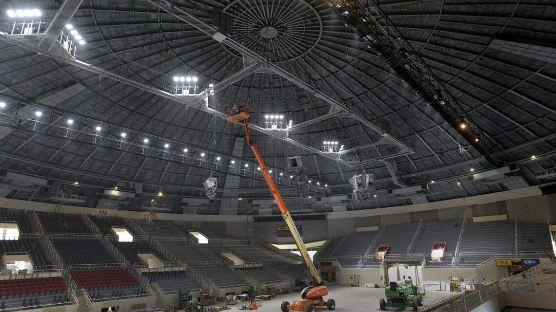 
Workers make progress on the $16 million renovation project, seen during a media of the Bojangles’ Coliseum, Wednesday, August 26, 2015. 
