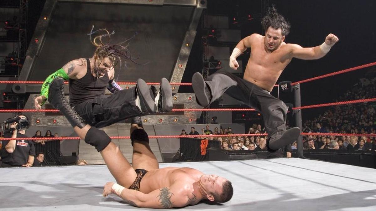 Cameron natives Matt and Jeff Hardy during one of their early matches for the WWE in Raleigh. Jeff Hardy was arrested for DUI in Concord of the weekend.