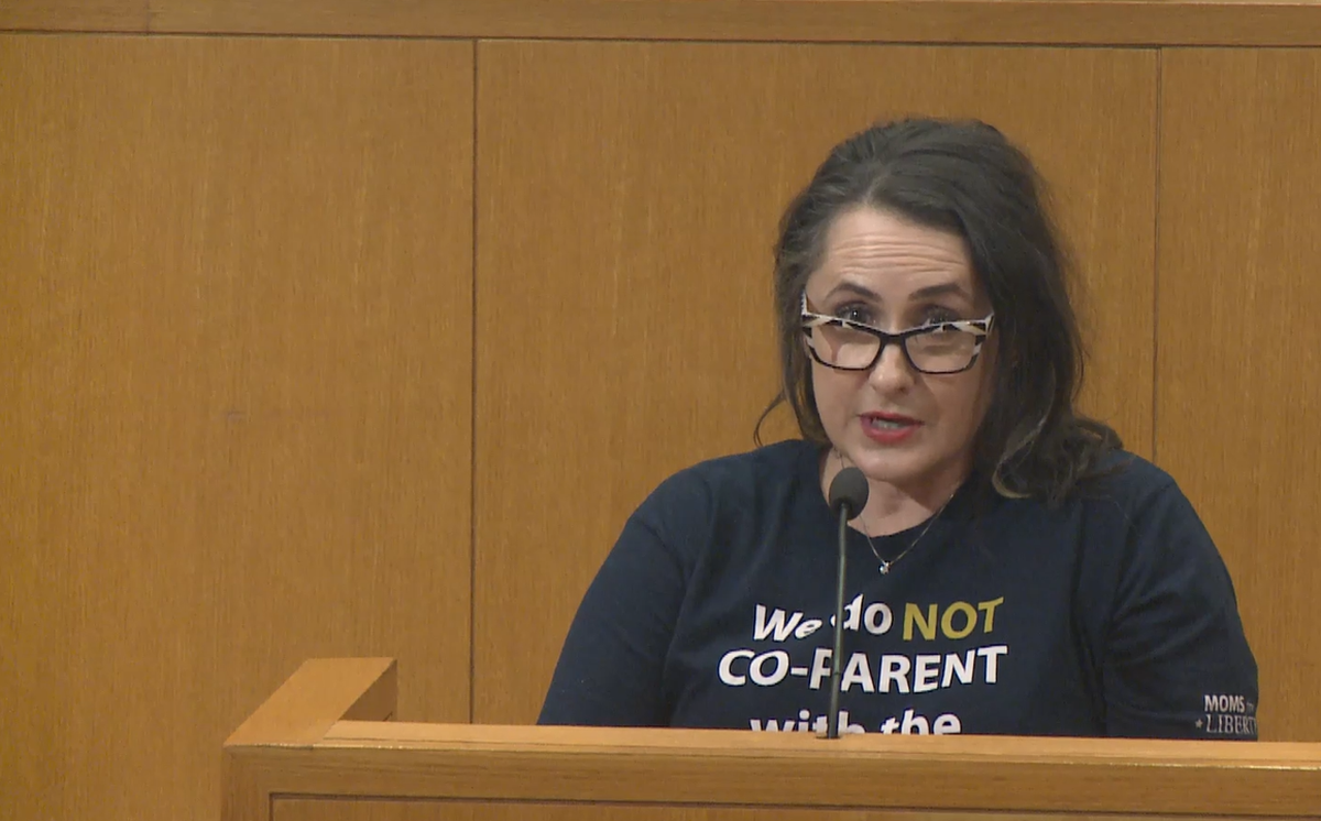 Brooke Weiss, chair of Moms for Liberty’s Mecklenburg County chapter, speaks to the Charlotte-Mecklenburg Board of Education on Oct. 12, 2022. Weiss spoke about student performance in math and ways to handle books with controversial content.