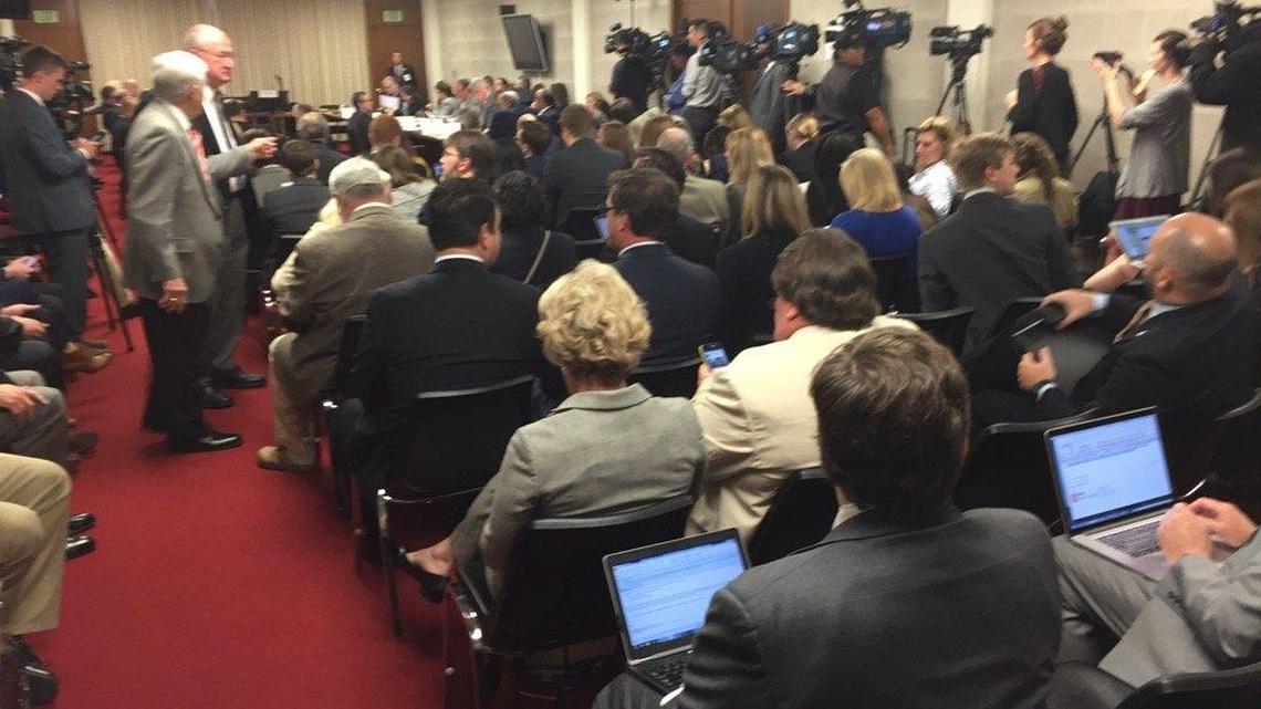 The scene in Senate Rules as they take 1st vote on #hb2 compromise. #ncga #ncpol #charobs