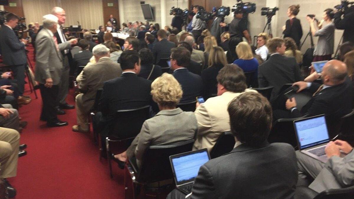 The scene in Senate Rules as they take 1st vote on #hb2 compromise. #ncga #ncpol #charobs