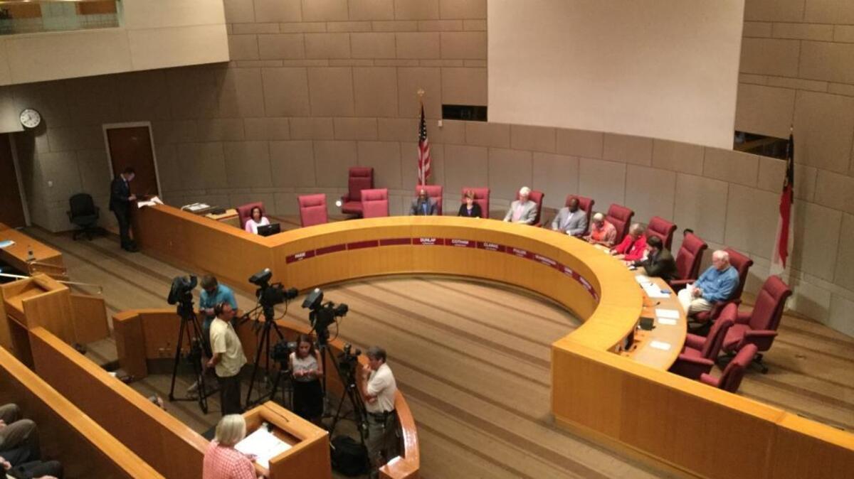 County Manager Dena Diorio (Bottom left) presents her budget recommendations to Mecklenburg County commissioners Thursday.
