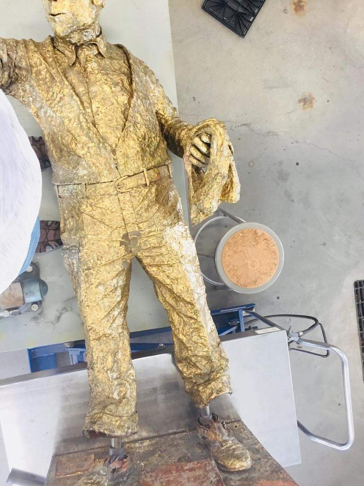A look at the damage that was done to the sculpture’s lower legs.
