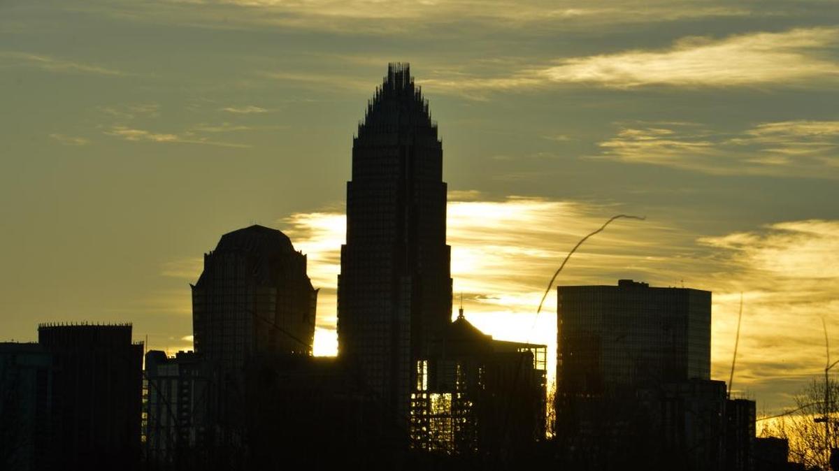 Sunrise over uptown Monday morning