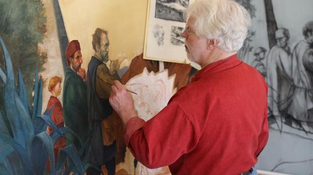 
N.C. artist Ben Long created a fresco for Wingate University’s new Hinson Art Museum, The 10-foot-by-7-foot free-standing piece is called “True Art is to Conceal Art/Life is Short, Art is Long.”

