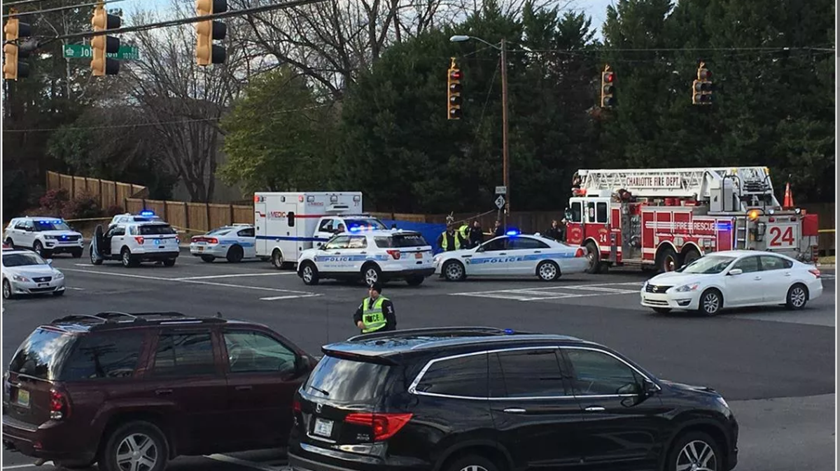 Site of the fatal accident involving a pedestrian at Johnston Road near Pineville-Matthews Road.