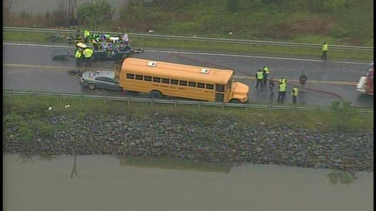 A Cabarrus school bus and two vehicles were involved in a crash on Highway 73 and LaForest Drive near Lake Don T. Howell