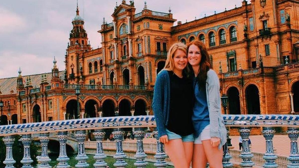 Carter Schmitt, left, with fellow-student Emma Macadam in Sevilla, Spain before traveling to Nice.