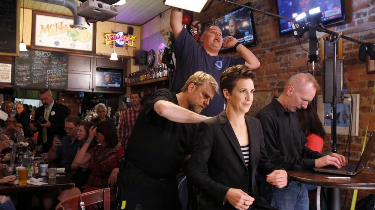 Rachel Maddow just before going live with her MSNBC show from McHale's in downtown Rock Hill on Thursday night.