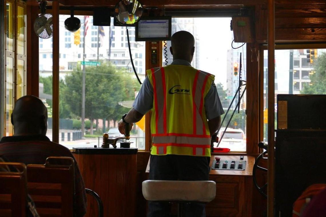Early morning riders on the CityLYNX Gold Line streetcar along Elizabeth Avenue, Thursday, June 22, 2017. Phase 1 opened to revenue service in 2015. Currently, Phase 2 is under construction.