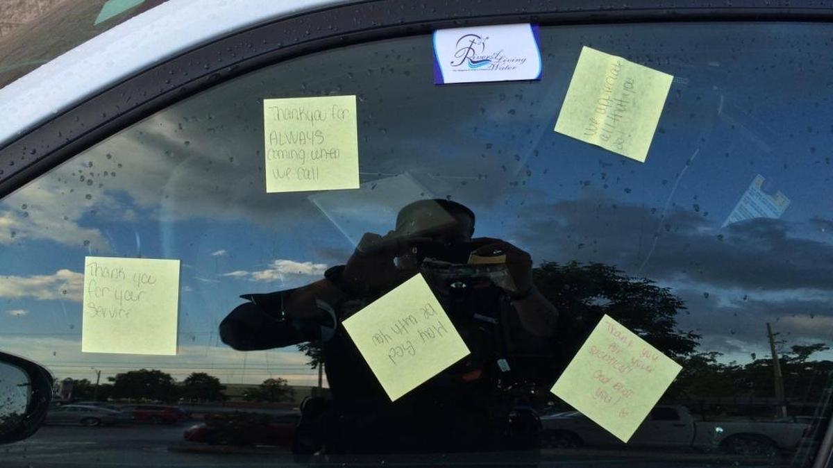 Officer J. Wall found citizens leaving several thank-you notes on his patrol vehicle after work, according to the Fayetteville Police Department Facebook.