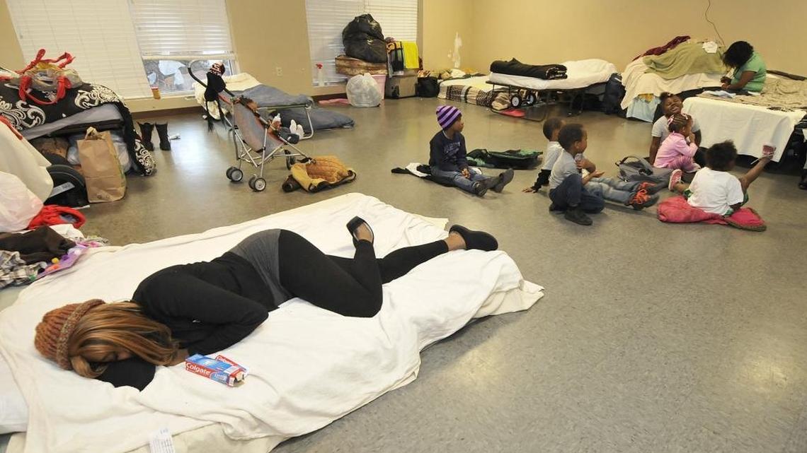 An overflow sleeping area at The Center of Hope, the city's largest emergency shelter for women and children. It is consistently over crowded.