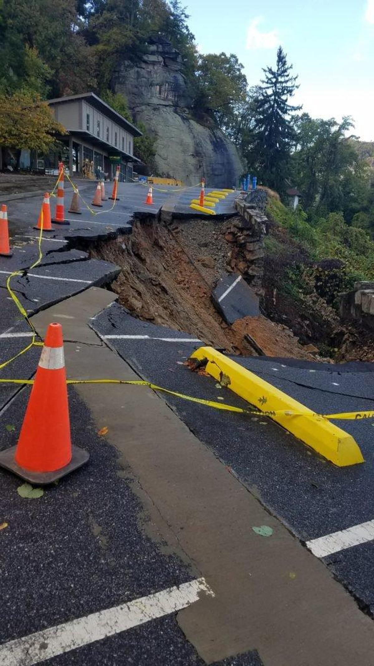 Chimney Rock State Park closed on Oct. 24 after a retaining wall at the top parking lot collapsed during heavy rains a day earlier. Some of the debris washed onto the road below. The park has reopened in time for Thanksgiving weekend, park officials said this week.