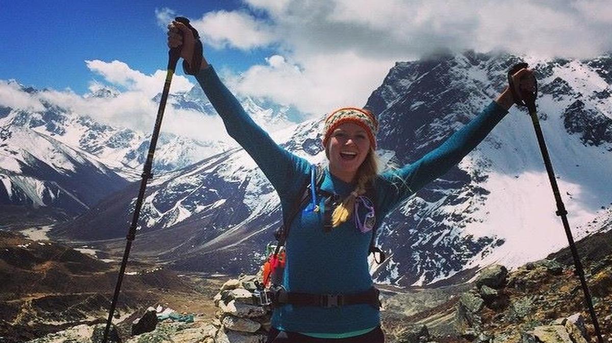 
Ashleigh Stumler of Charlotte pauses for a photo opportunity last week on the way to Everest Base Camp in Nepal.
