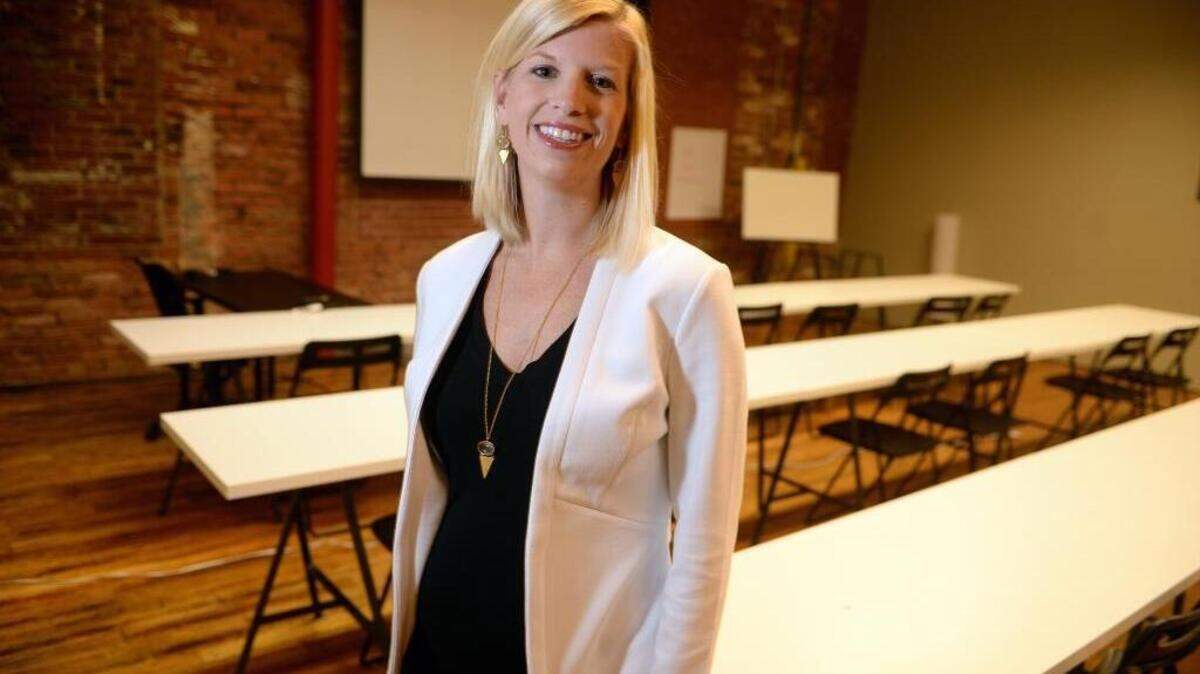Betsy Hauser Idilbi co-founder/owner of Tech Talent South at her office at Industry Coworking in the NC Music Factory.