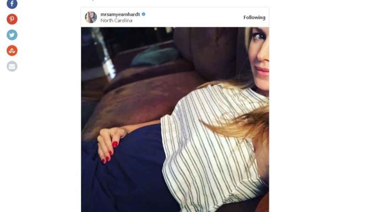 Halfway through her pregnancy, Amy Earnhardt updated fans this week with a close-up photo on Instagram of her ‘baby bump.’