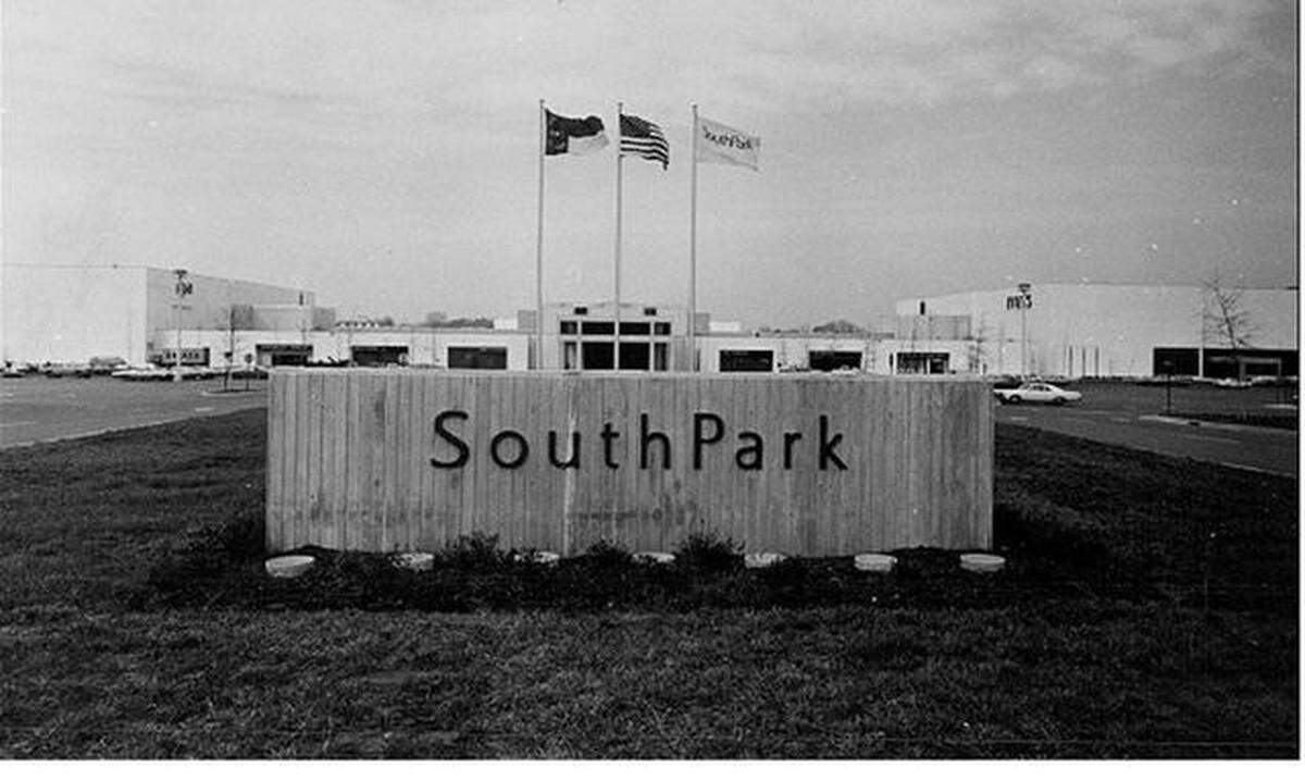 SouthPark Mall entrance when the mall was new. Early 1970s.