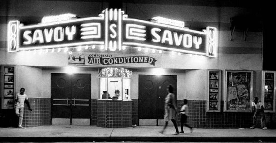 The Savoy Theatre on South McDowell Street, seen in this undated photo, was razed as part of urban renewal. A Levine Museum augmented reality app will let people see it again.