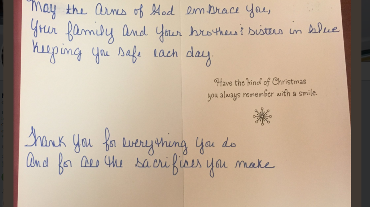 A stranger left a holiday message on a Mecklenburg County deputy’s car.