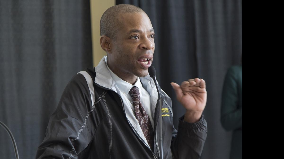 
This undated photo provided by Medgar Evers College on May 14, 2015 shows Derrick Griffith, the college's acting dean of student affairs. Griffith, 42, of Brooklyn, who had just recently earned his doctorate, was among those who died in Amtrak's train derailment in Philadelphia Tuesday. 
