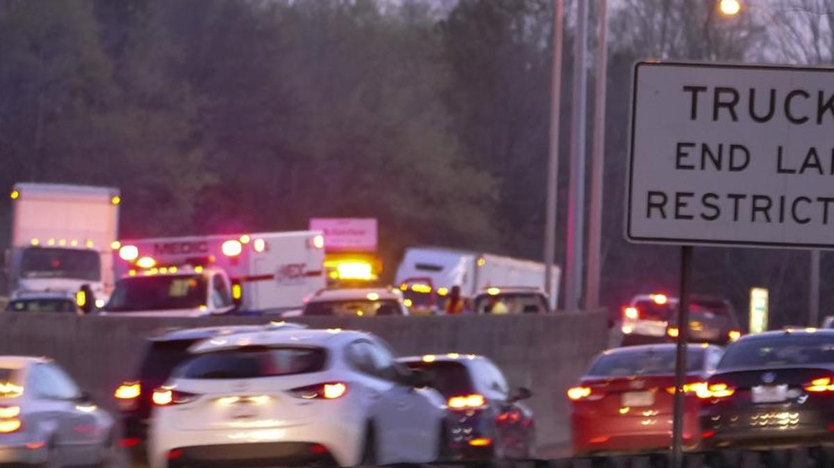 A wreck is blocking the left and center lanes of Interstate 77 southbound near John Belk Freeway and Remount Road on Wednesday morning.