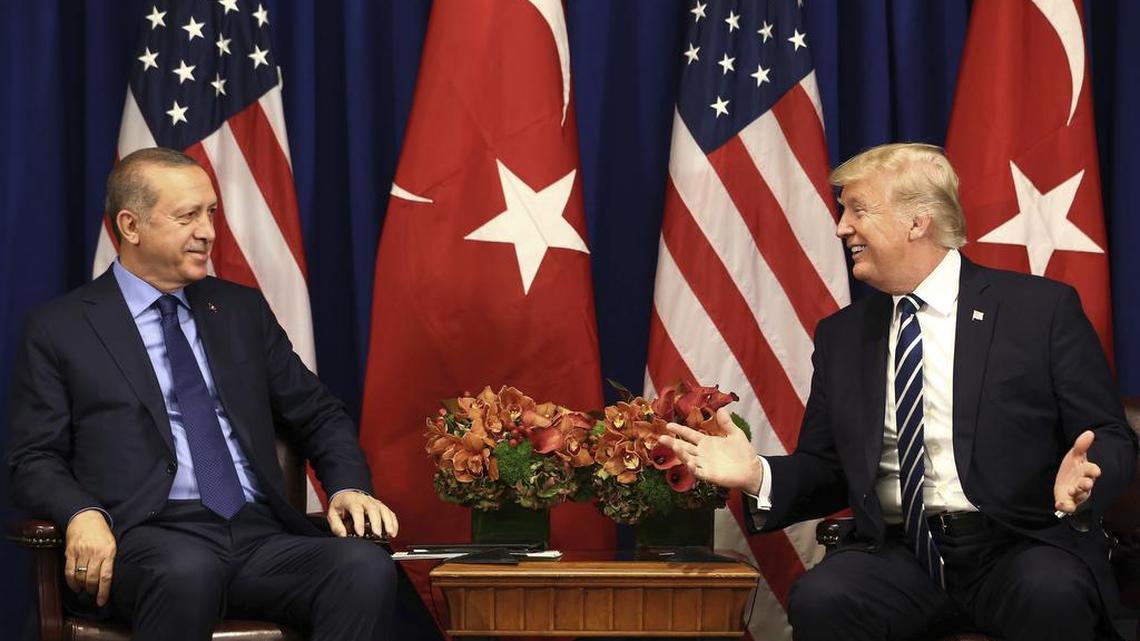 Turkey’s President Recep Tayyip Erdogan and U.S. President Donald Trump speak at the start of their meeting in New York, on Sept. 21. Erdogan was in New York for the United Nations General Assembly. Erdogan suggested this week that his country might be willing to free a Christian pastor from North Carolina imprisoned for nearly a year – if the U.S. extradites a Turkish cleric blamed for a 2016 coup attempt.