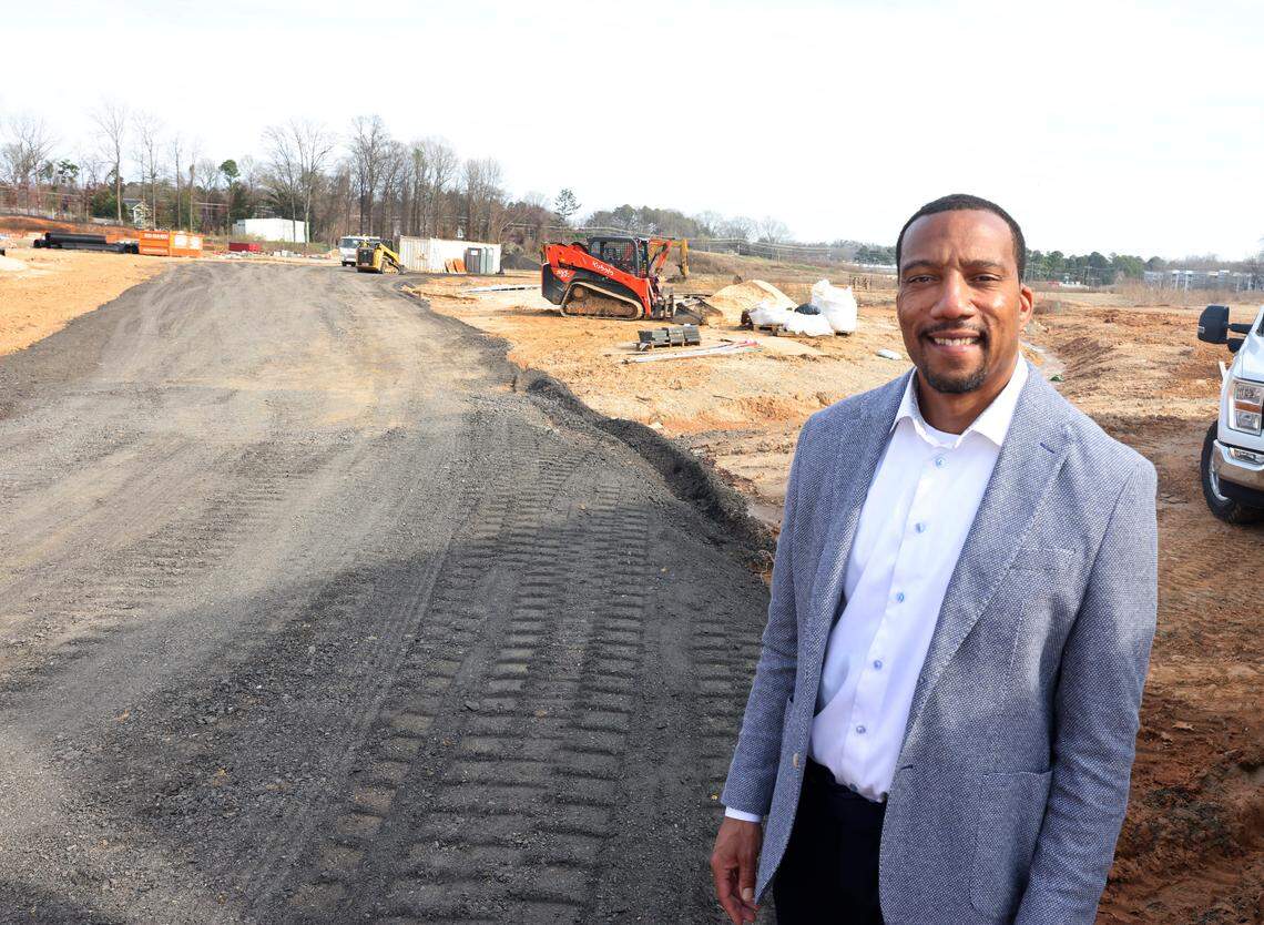 Robert Bolton, managing partner at Eastland Sports Campus, stands at the construction site of a mixed-use development site Wednesday at the former Eastland Mall in Charlotte that will include a sports complex.