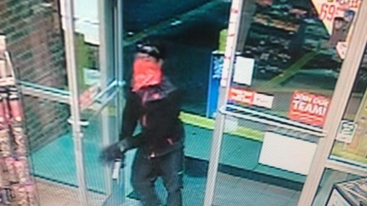 A video frame of a man who Horry County, S.C., police say kidnapped a store clerk.