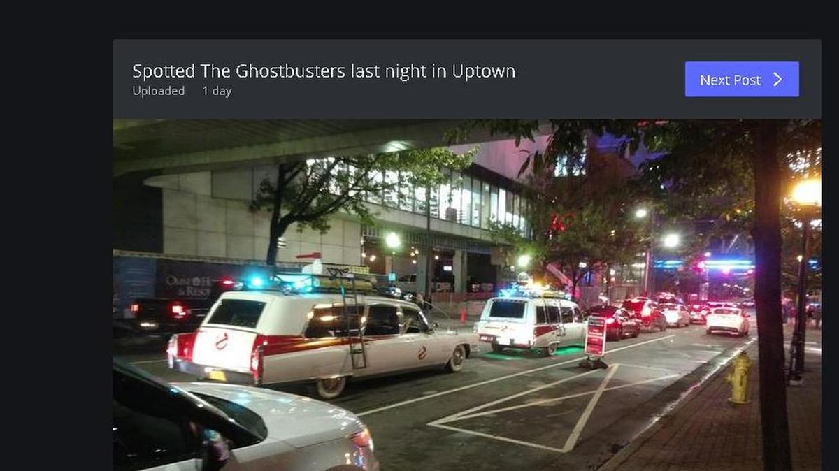 These Ghostbusters funeral coach cars were spotted in uptown Charlotte last weekend. Viewers posted video and pictures on social media sites.