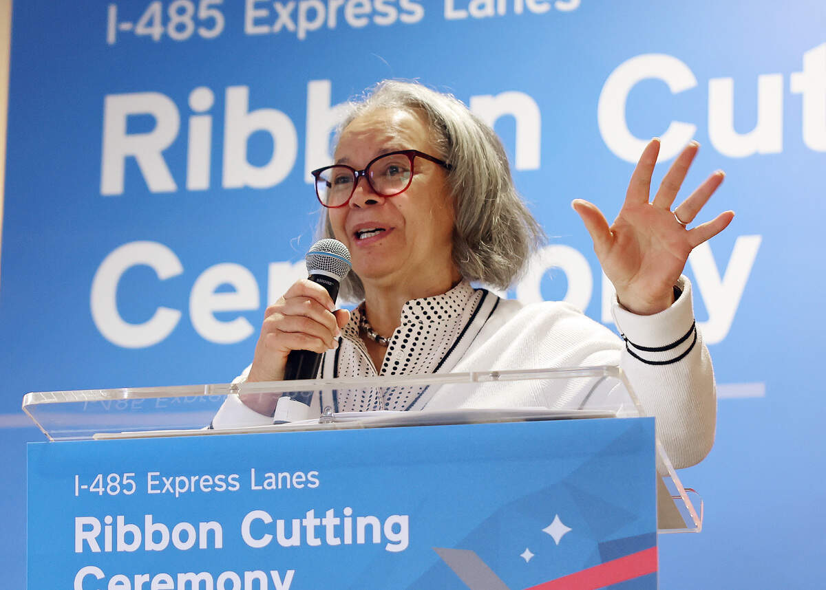 Charlotte Mayor Vi Lyles talks about the opening of the I-485 express lanes at a news conference on Friday. The lanes will open at 6 a.m. Saturday.