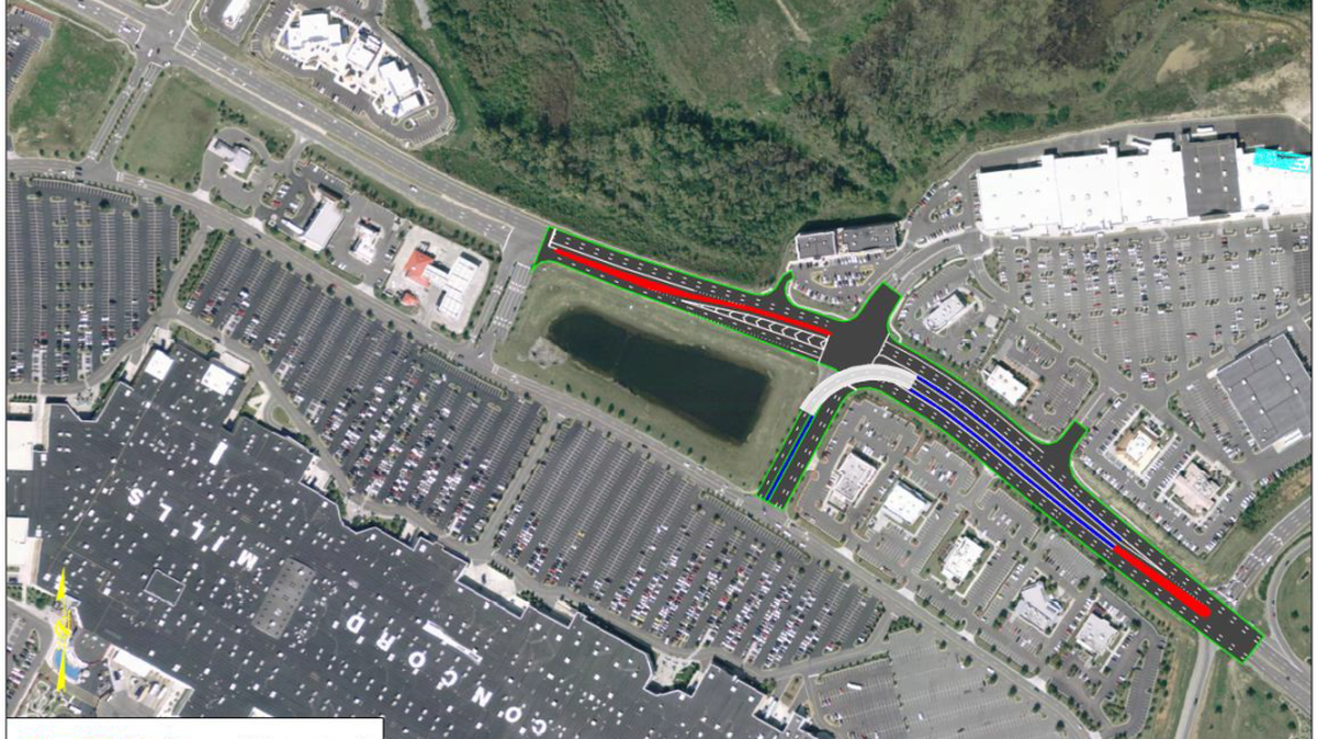 Map of the “flyover bridge” destined for Concord Mills Mall entrance.