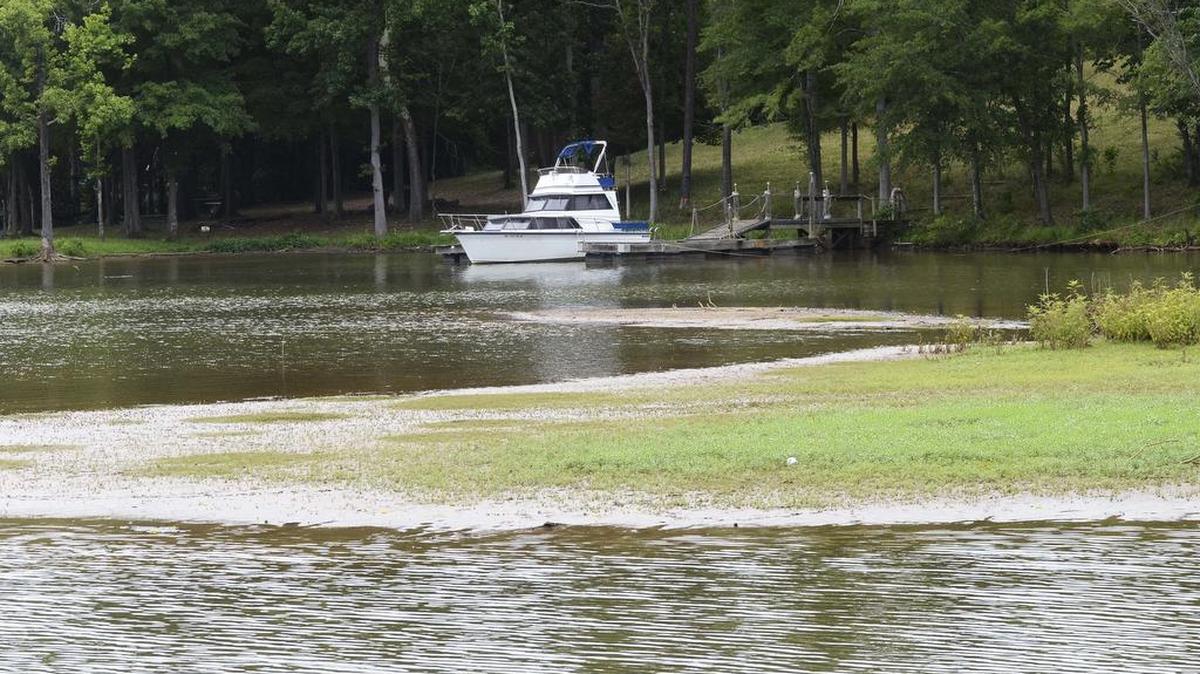 
 The river bottom is exposed at a cove as water levels have dropped on the Catawba River in Mecklenburg County on Thursday July 2, 2015.

