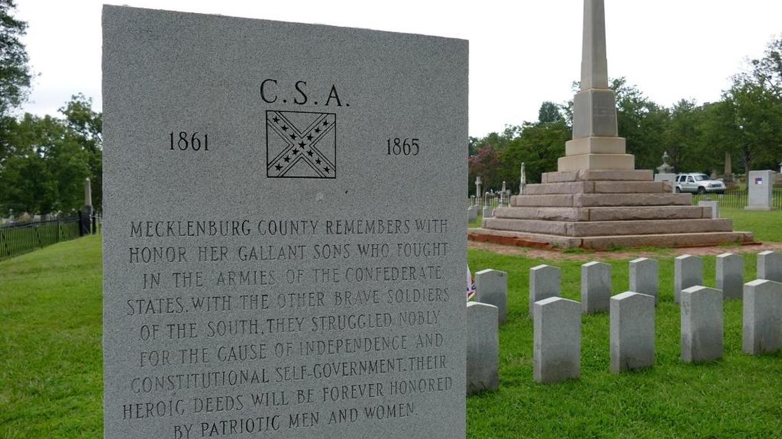 This monument, erected in 1977 by the Confederate Memorial Association of Charlotte, stood at Old City Hall on Trade Street, before it was moved to city-owned Elmwood Cemetery, where a granite obelisk honoring Confederate soldiers overlooks veterans' graves. Charlotte-Mecklenburg police announced Tuesday officers will monitor the city’s Confederate monuments after unrest in Charlottesville, Va. over the weekend.